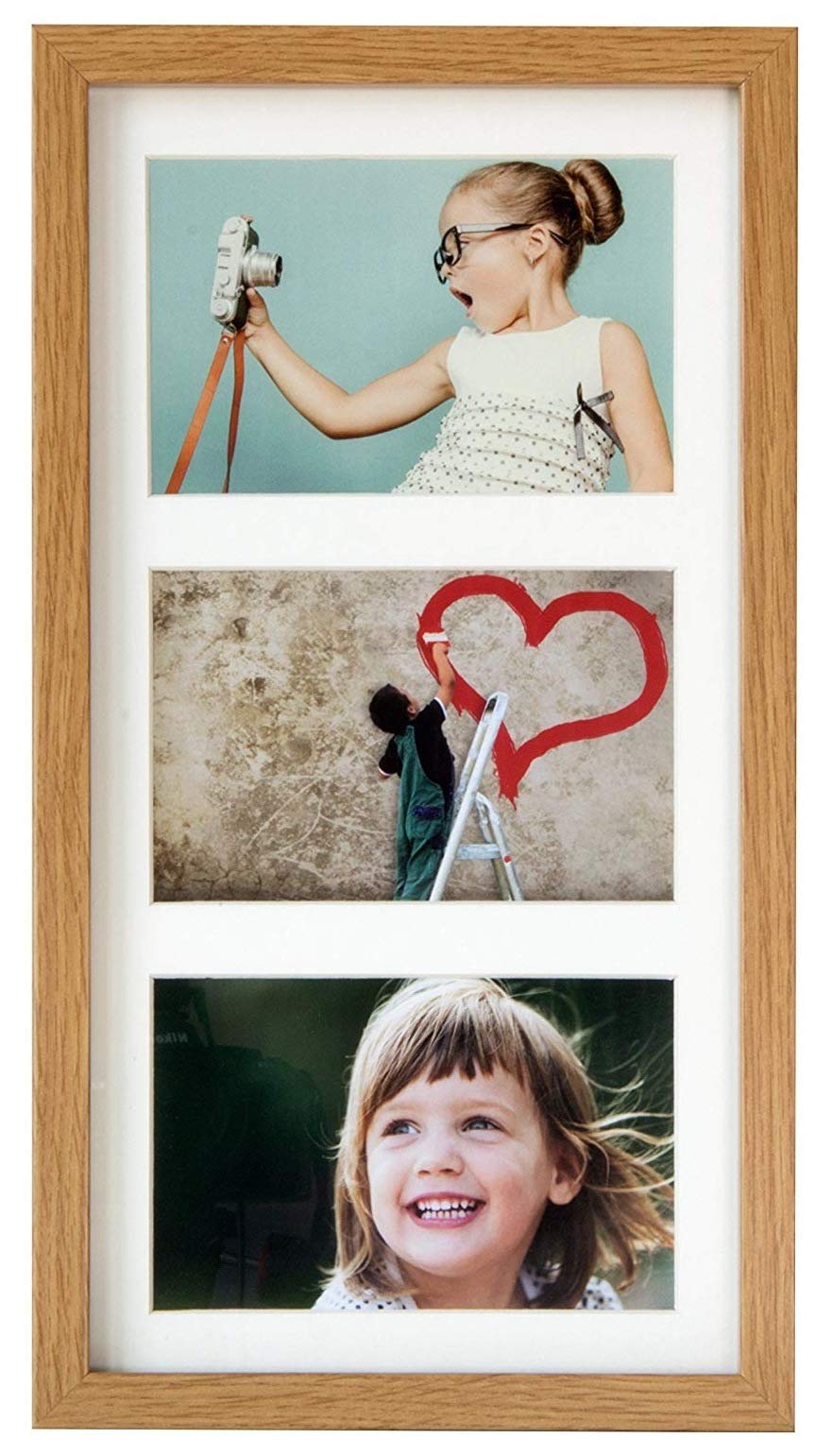 BD ART 18 x 35 cm (7 x 14-Inch) - Multiple Aperture Picture Frame for 3 Photos 4 x 6-Inch, OAK