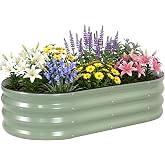 TECANA Galvanized Raised Garden Bed Outdoor, 4x2x1FT Planter Box, PeaGreen | Tool-Free Assembly &amp; Rust-Proof, Safe Edge for Flower, Vegetables, Herbs, Patio, Balcony