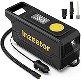 Inzeetor 150 PSI Tire Inflator Portable Air Compressor, 12V DC Auto Shutoff Air Pump with Digital Pressure Gauge and Emergency LED Light for Car Tires, Bicycle & Balloons, Black