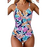Tempt Me Womens One Piece Swimsuit - Tummy Control Bathing Suit V Neck Metal Twist Front 2025 Swimwear