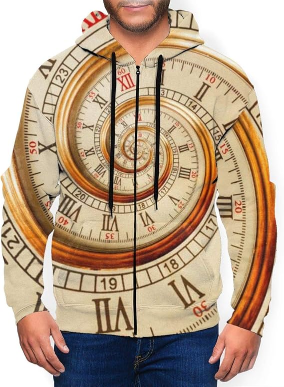 Golden Old Clock Men's FullZip Fleece Hoodie Fashion