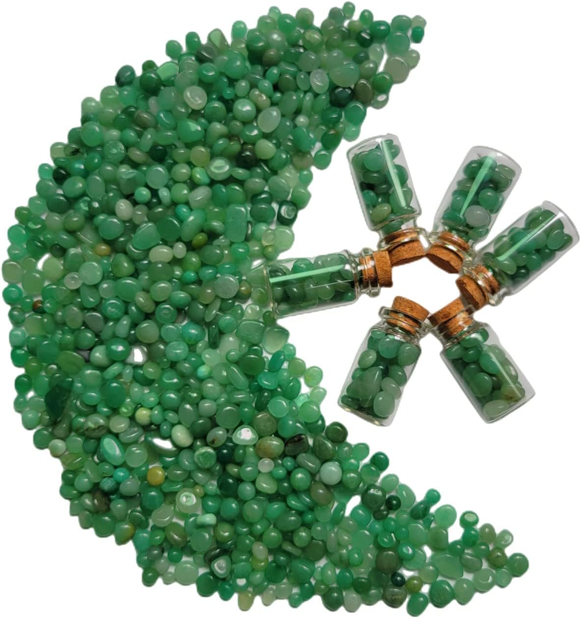 Indoor Fountains & Accessories - Rocktone 13 Once Green Aventurine Tumble Chip Crystals Crushed Mini Gemstones with 6 Pcs Empty Wishing Bottles for Reiki Wicca Healing Crystal Jewelry Making DIY Crafts (0.1''-0.3'', Green Aventurine)