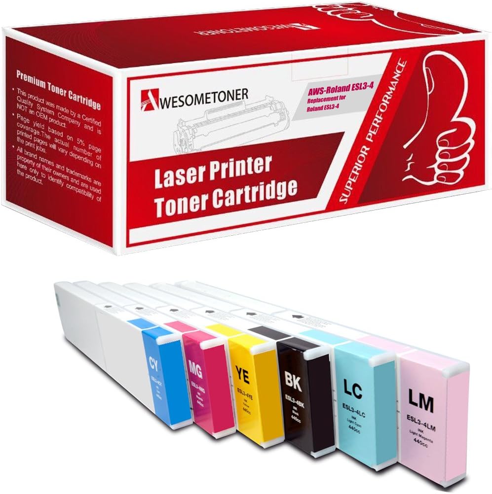 Awesometoner Compatible Ink Cartridge Replacement for Roland ESL3-4 use with RS-540, RS-640, SC-500, SC-540 (Black, Cyan, Magenta, Yellow, Light Cyan, Light Magenta, 6-Pack)