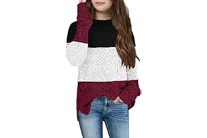 GAMISOTE Girl's Fuzzy Warm Sweater Crew Neck Chunky Side Slit Jumper Pullover Outwear