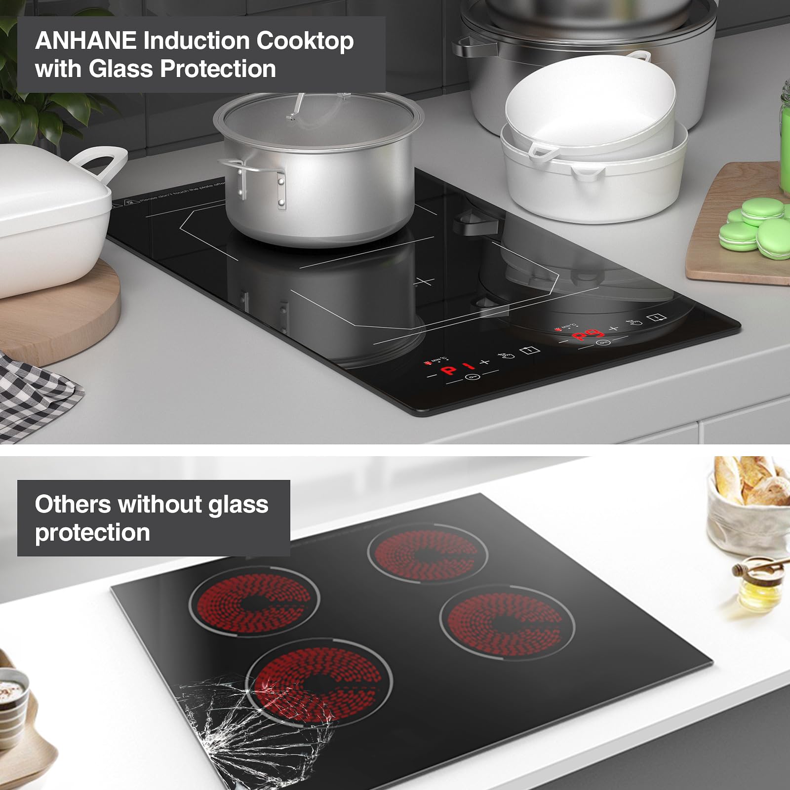2 Burner Induction Cooktop, 12 Inch Portable Electric Stove Top 110V Built-in - 2300W Double Cooktop with 9 Temp Settings & Timer, Perfect for RV, Dorm, Camping & Small Kitchens