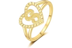 RLMOON Gold Initial Ring for Women Vintage Initial Heart Love Ring Non Tarnish 14K Gold Plated Personalized Carved Letter Statement Ring Size 6-10 Jewelry Gifts