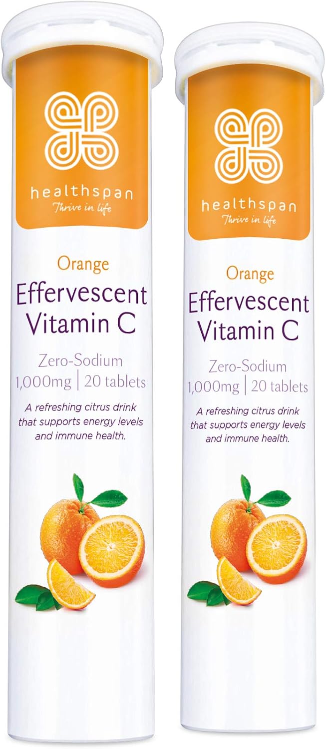 Healthspan Orange Effervescent Vitamin C 1,000mg (40 Tablets), 20 count (Pack of 2)