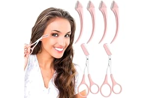 ONEUPIN 6PCS Curved Eyebrow Trimmer Set Stainless Steel Razor Scissors With Comb, Beauty Tool for Beginners, Suitable for Any Skin Type, Hair Removal Accessories for Men Women