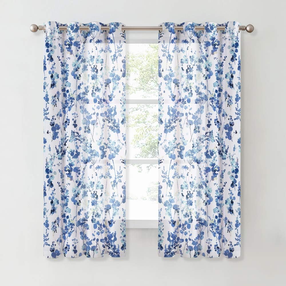 Best Kitchen Curtains White With Blue Flowers