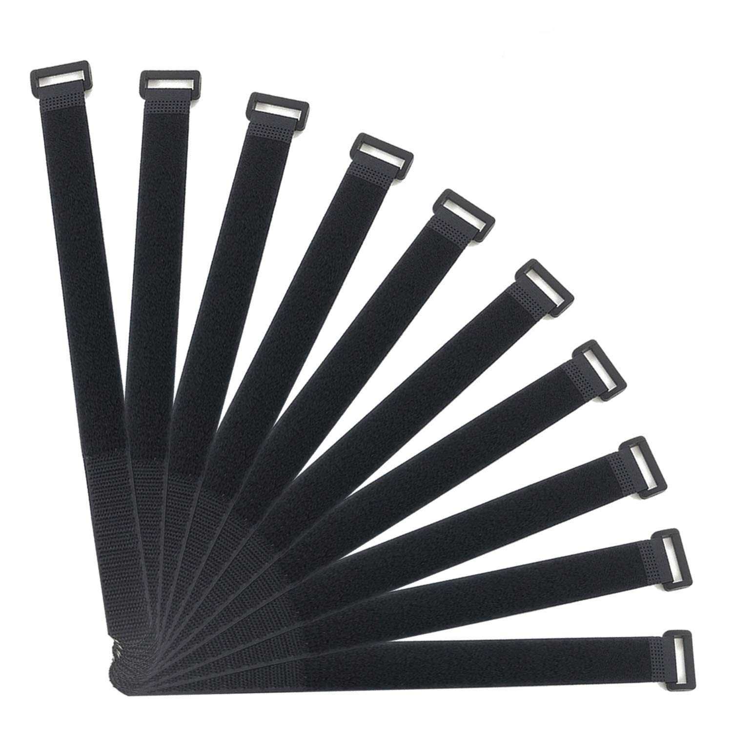 Hook and Loop Cable Straps,Black Self-Adhesive Nylon Straps Cable/Securing Straps with Buckles,Adjustable Reusable Cinch Straps, 1" x 24" Pack of 10 (25 x 600 mm)