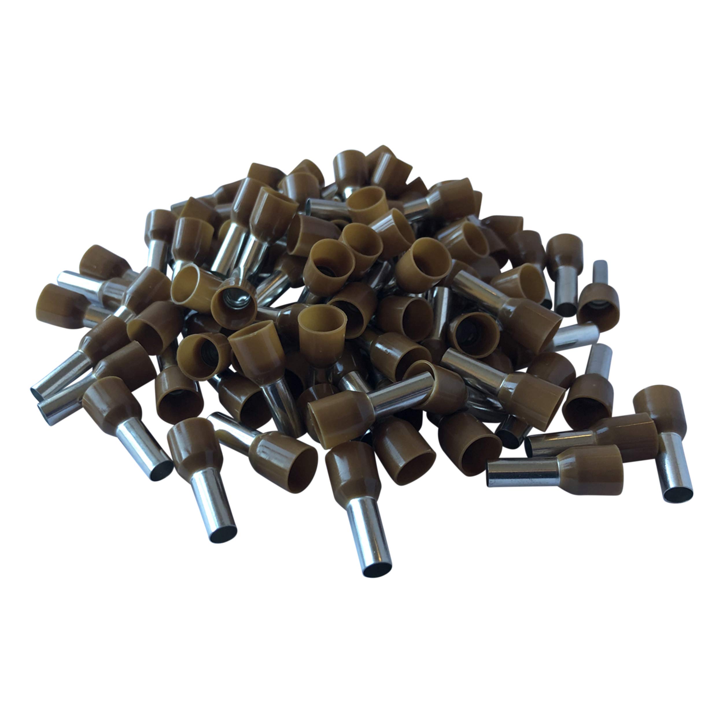GTSE 100 pcs Brown Single Entry 10.0mm² Bootlace Ferrule Connector Insulated Cord Pin End Terminals