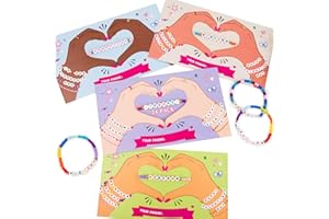 Thigreact Valentines Day Gifts for Kids - 24 Pack Valentines Cards with Personalized Name Bracelet Making Kit - Valentine Gift Exchange for Boys Girls Toddlers Class Classroom School Party Favors