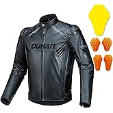 DUHAN Men's Leather Motorcycle Jacket, 3-in-1 Waterproof Windproof Riding Jacket with CE Level 2 Armor