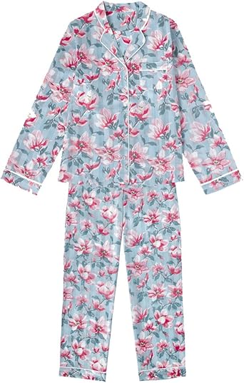 Cath Kidston Women S Magnolia Cotton Satin Long Pyjama Set Pale Blue L Amazon Co Uk Clothing
