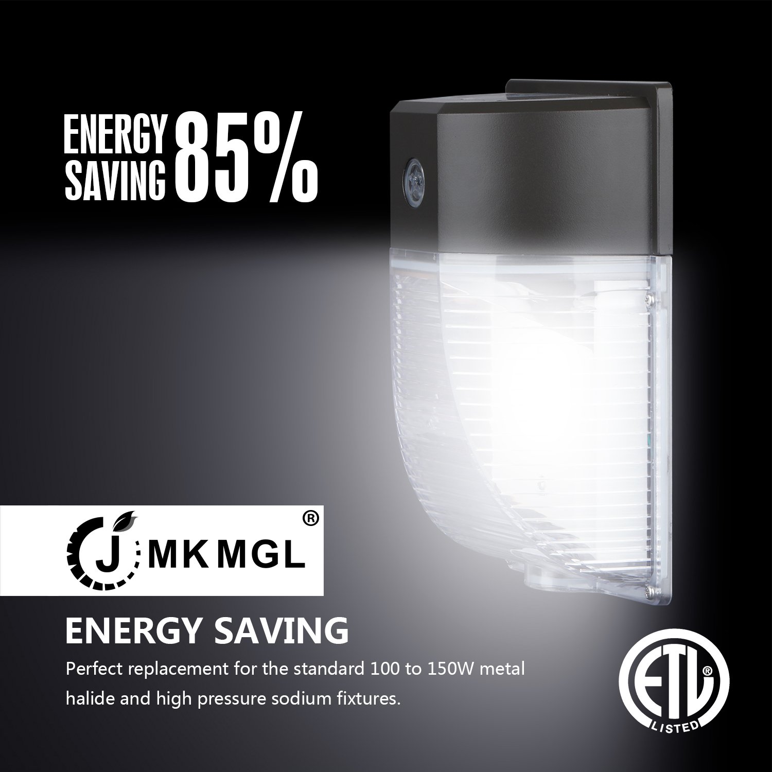 JMKMGL 18W LED Wall Pack Light,With Photocell Dusk to Dawn,2000lm 5000K,100-150W MH/HPS Replacement,100 to 277Vac,IP65 Waterproof,Outdoor Security Lighting,ETL Listed(Bronze Glossy Finished)