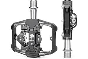 Mountain Bike Pedals - Dual Function Flat and Clipless Pedal - 3 Sealed Bearing Platform Pedals Clipless Compatible with SPD,