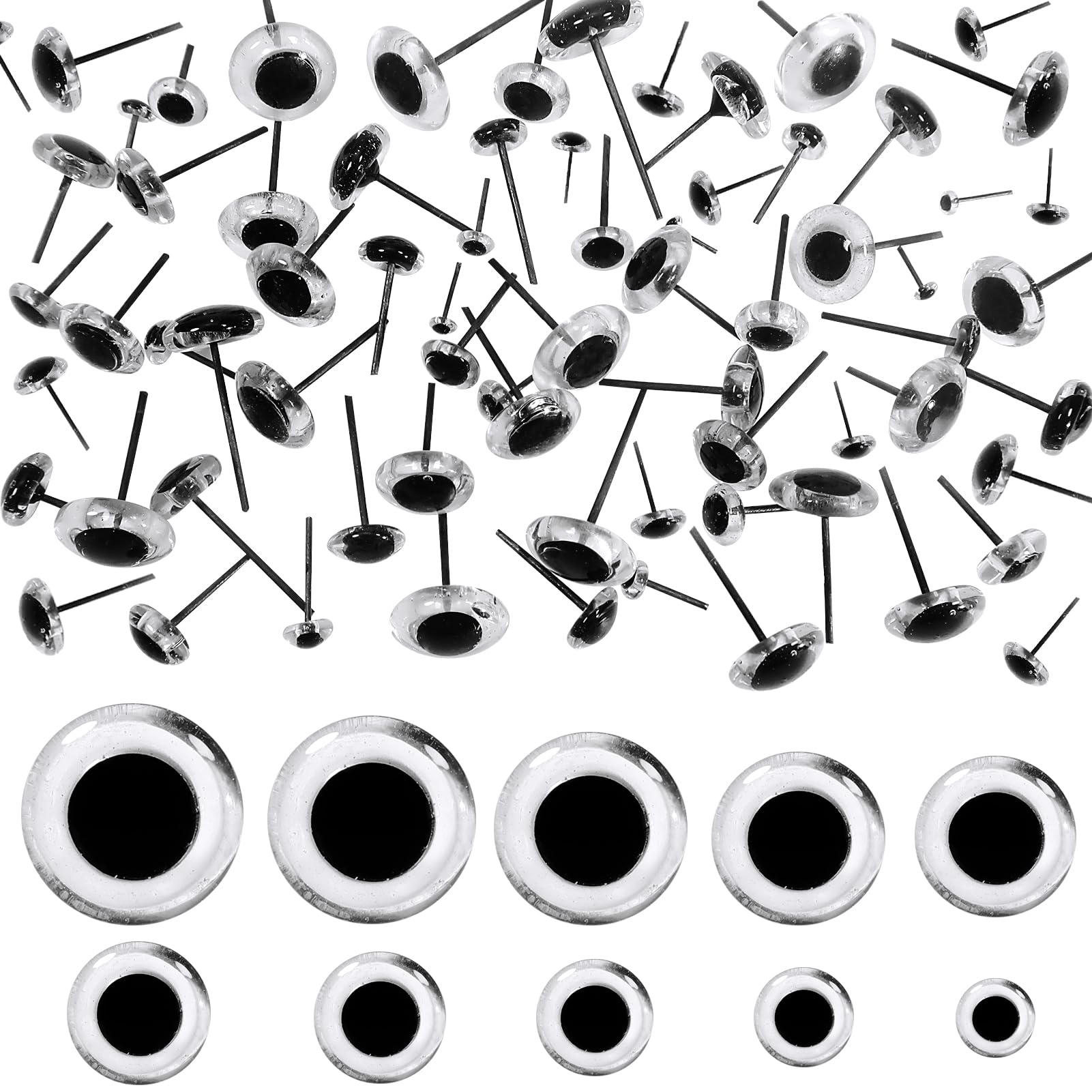 TOAOB Pack of 100 Glass Eyes Doll Eyes Transparent Mixed Size Round Plug in Metal Nail Safety Eyes for Doll Making,3mm/4mm/5mm/6mm/7mm/8mm/9mm/10mm/11mm/12mm