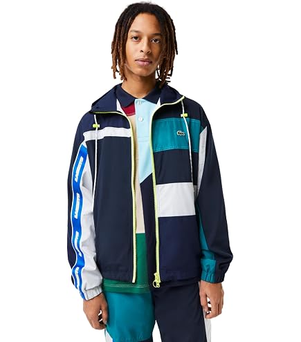Lacoste Men's Waterproof Hooded Windbreaker, Florida/Mint, XX