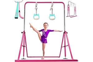 PreGymnastic Updated Folding Gymnastics Bar with Rings, Foldable Kip Bar with Sturdier Base, Gymnasitc Training Bar for Kids Ages 3-10, Gymnastic Horizontal Bars, Home Gym Equipment for Boys Girls