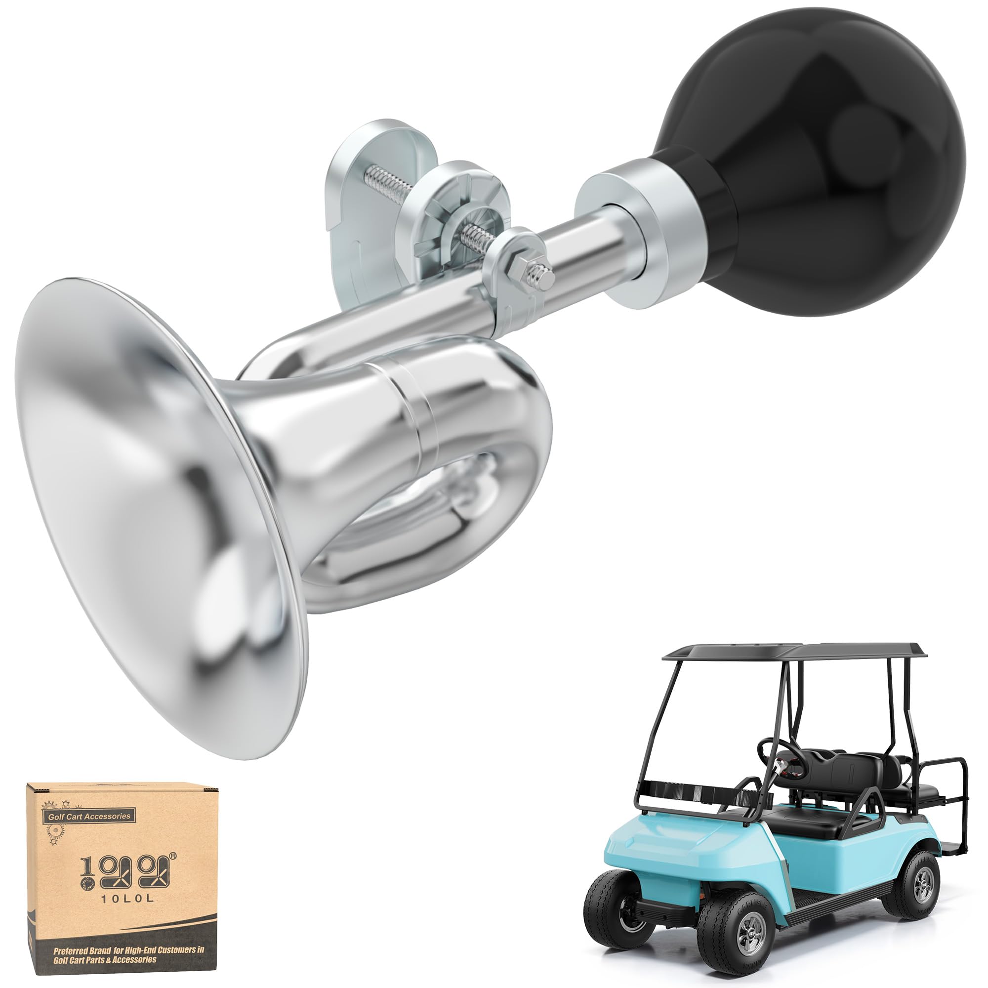 Photo 1 of 10L0L Golf Cart Bugle Horn, Retro Chrome Snail Air Horn for Yamaha, EZGO, Club Car | Loud & Classic Safety Horn | Universal Fit for Golf Carts, Bikes, Boats | Stainless Steel & Weatherproof