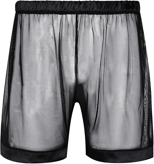 MSemis Men's SeeThrough Sheer Mesh Boxer Shorts Loose Fit Lounge