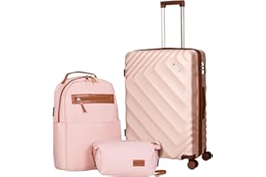 Rosamo 3 piece Luggage Set Expandable Suitcase 22x14x9 Airline Approved Carry on, ABS Hard Case Suitcases with Spinner Wheels, TSA Lock, (Pink, 3 Piece Sets(20/BP/TB))