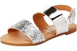 bebe Girls’ Sandals – Kids’ 2 Strap Open Toe Sandals – Cute Glittery Sandals – Summer Shoes for Toddlers and Girls