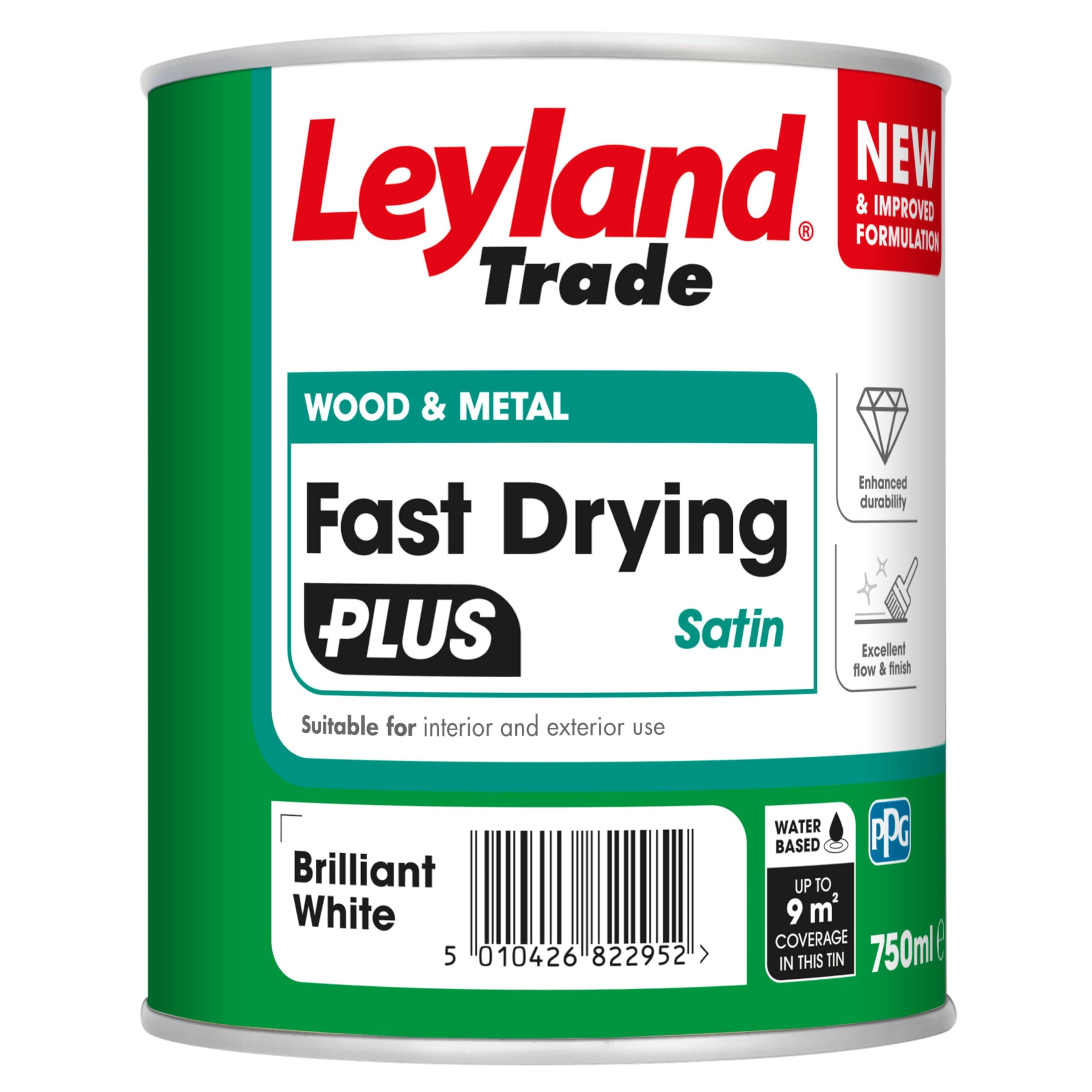 Leyland Trade – Wood & Metal - Fast Drying - Satin - Brilliant White – - Enhanced Durability – Excellent Flow & Professional Finish - 750ml