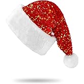 BELISHMIE Golden Sparkling Sequin Santa Hat for Adults Christmas Holiday Party Accessory, Plush Fur Trim, Festival Headwear