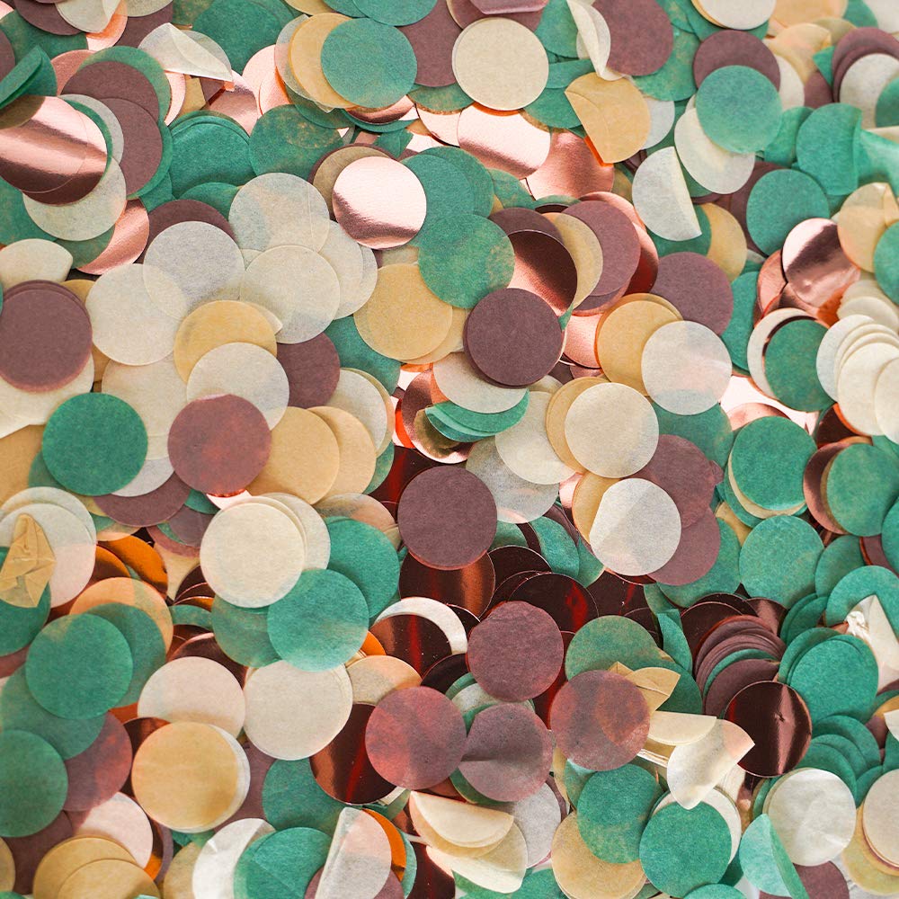2.5cm Paper and Foil Confetti Country House Mix Round Tissue Confetti 6000pcs for Parties Weddings Birthday Party Balloon Table Decoration (Brown, Green, Fawn, Cream, Rose Gold)