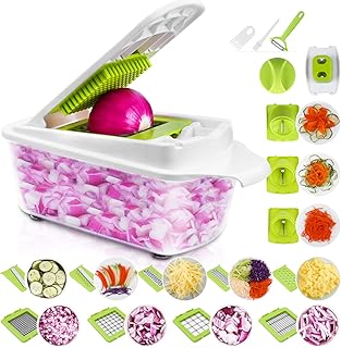 Sedhoom 23 in 1 Gemüseschneider Küchegeräte, Gemüsehobel Zwiebel Zerkleiner, Edelstahl Klingen, Obst und Gemüseschneider Zwiebelschneider, Ideal zum Hobeln von Obst und Gemüse (MEHRWEG)