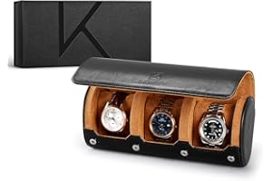 KENARK Luxury Watch Roll KW6M PLUS-BK - Premium Leather Travel Watch Case for 3 Watches - Anti-Scratch Protection - Exquisite Watch Roll Storage - Modern Watch Box