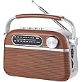 ONGTEED Portable Retro AM/FM Radio Bluetooth Speaker, USB & Micro SD Card MP3 Player, D Battery or AC Power Vintage Transistor Radio with Big Speaker for Home & Outdoor