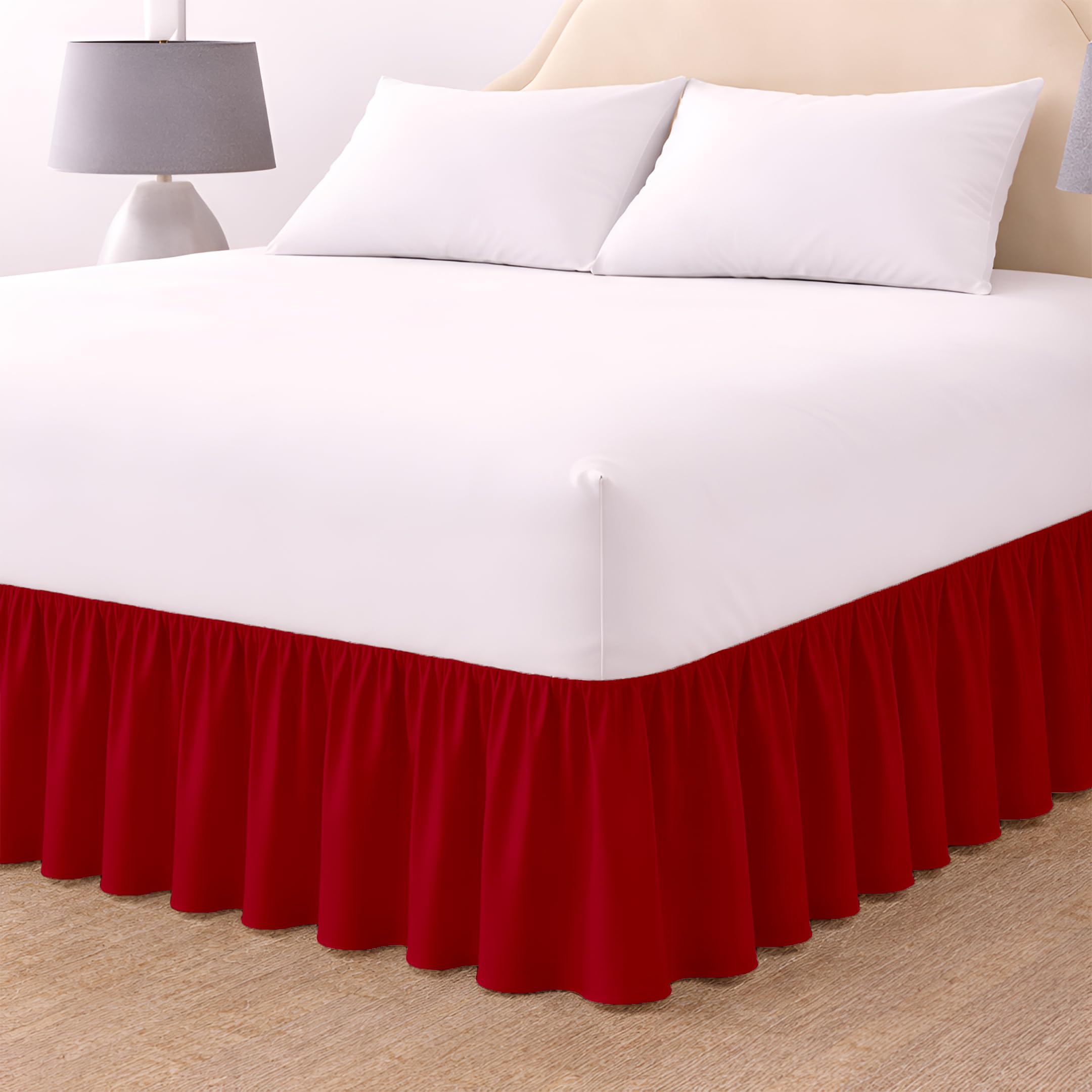 Rohi Luxury Fitted Valance Sheet Single- Easy Care Single Fitted Sheet, Frilled - Fit over Mattress & Down to the Floor (Single, Red) — image 1