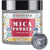 GOODTAKE Light Gray Mica Powder, Natural Cosmetic Grade Mineral Pigment for DIY Crafts, Resin Art, Soap Making, Candle Coloring, Nail Art, and Epoxy Resin Dye - Soft Metallic Finish (Light Grey, 2 oz)