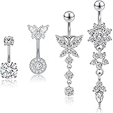 Beautidots 4PCS Belly Button Ring 14G 1.6MM Stainless Steel Dangle Belly Rings Clicker Belly Piercing Navel Rings for Women