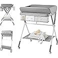KUB Baby Portable Diaper Changing Table, Foldable Changing Table for Baby with Wheels, Baby Diaper Changing Station with 3-Level Adjustable Height, Portable Changing Table with Large Organizers Grey