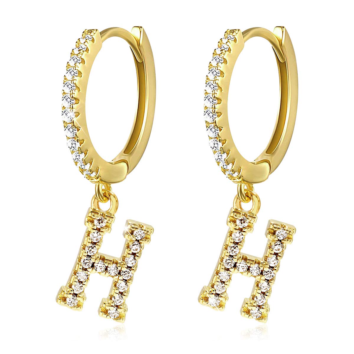H Initial Dangle Hoop Huggie Earrings for Women 14K Gold Plated Cubic Zirconia Personalized 26 Letters Huggie Earrings Jewelry Gift for Her