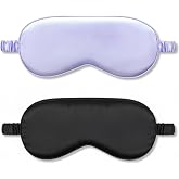 IEKEODI 2 Pack Silk Sleep Masks, Light Blocking Eye Masks, Black &amp; Purple | Silky Soft Feel, Light Blocking Design, Gentle Elastic Fit, Breathable Comfort for Sleep, Travel and Naps