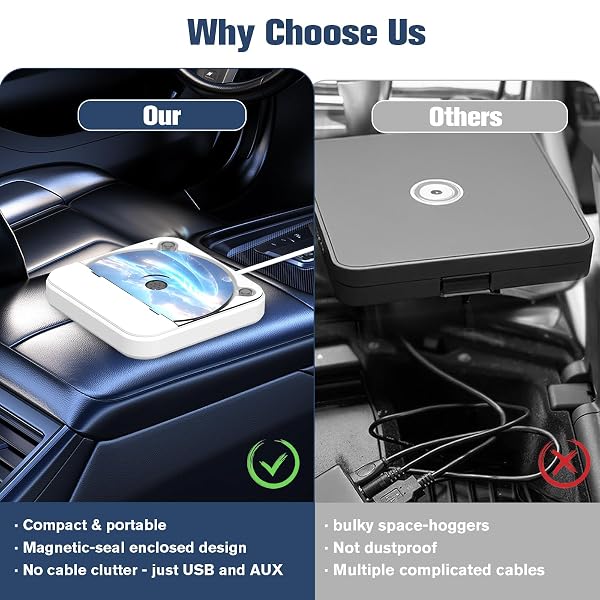 PORTABLE CD PLAYER FOR CAR WITH USB & AUX – UNIVERSAL EXTERNAL CD DRIVE WITH ANTI-SKIP, USB EXTENSION CABLE, PLUG & PLAY FOR VEHICLE, LAPTOP, TV – COMPATIBLE WITH ANDROID 4.4+