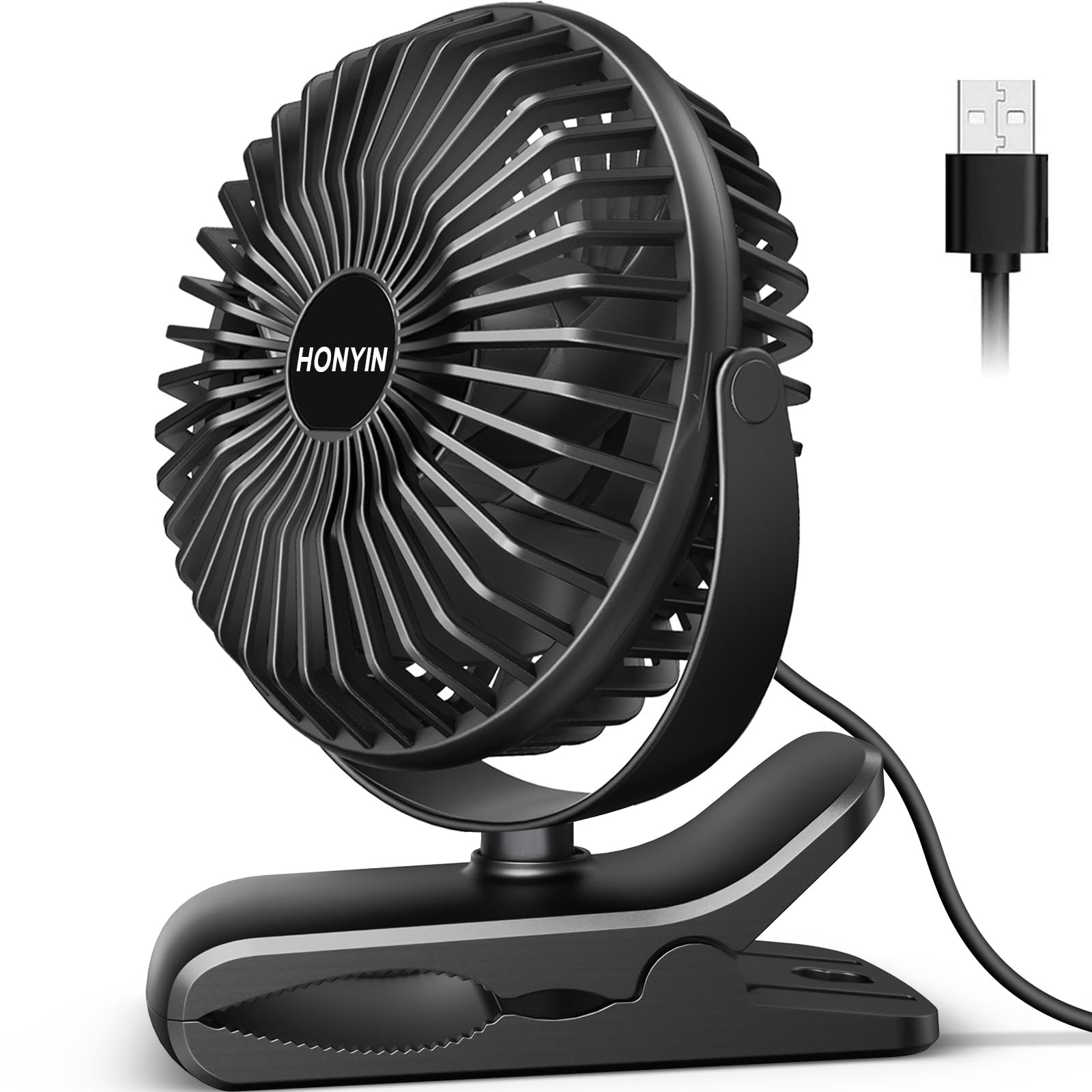 Photo 1 of HONYIN 720° Rotation Small Desk & Clip on Fan with Sturdy Clamp, 3 Speeds, Quiet Little Personal Cooling Fan by USB Plug In, for Bedroom Office Desktop Treadmill