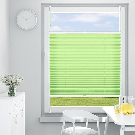 OUBO Plissee Klemmfix Faltrollo Jalousie ohne Bohren, Polyester, Grün, 45 x 120 cm