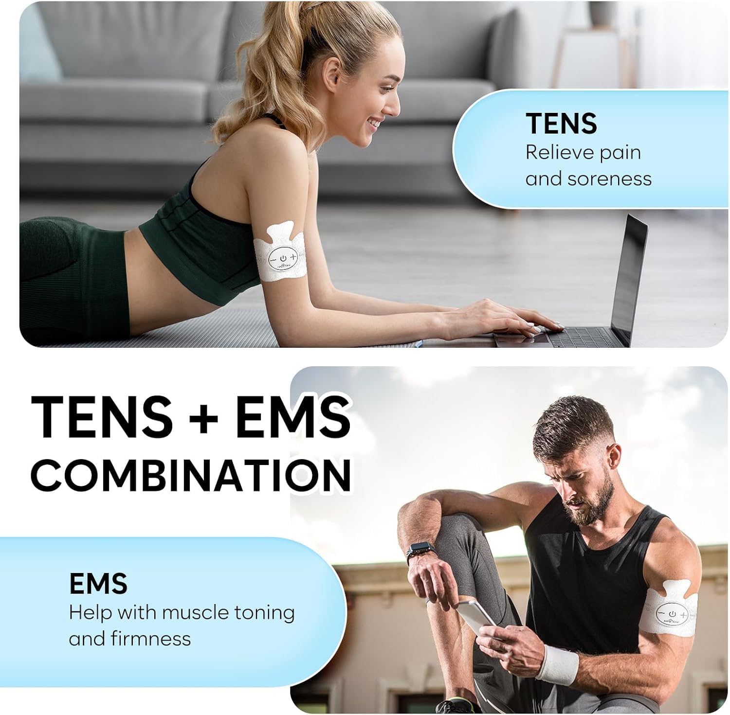 Easy@Home Rechargeable Compact Wireless TENS Unit - 510K Cleared, FSA Eligible Electric EMS Muscle Stimulator Pain Relief Therapy, Portable Pain Management Device EHE015