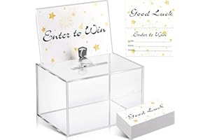 Beeveer 1 Pcs 6.3 x 4.4 x 4 Inch Acrylic Raffle Box with Lock 200 Pcs Raffle Tickets Cards Ticket Box with Sign Holder Suggestion Storage with Slot Clear Donation Collection for Vote