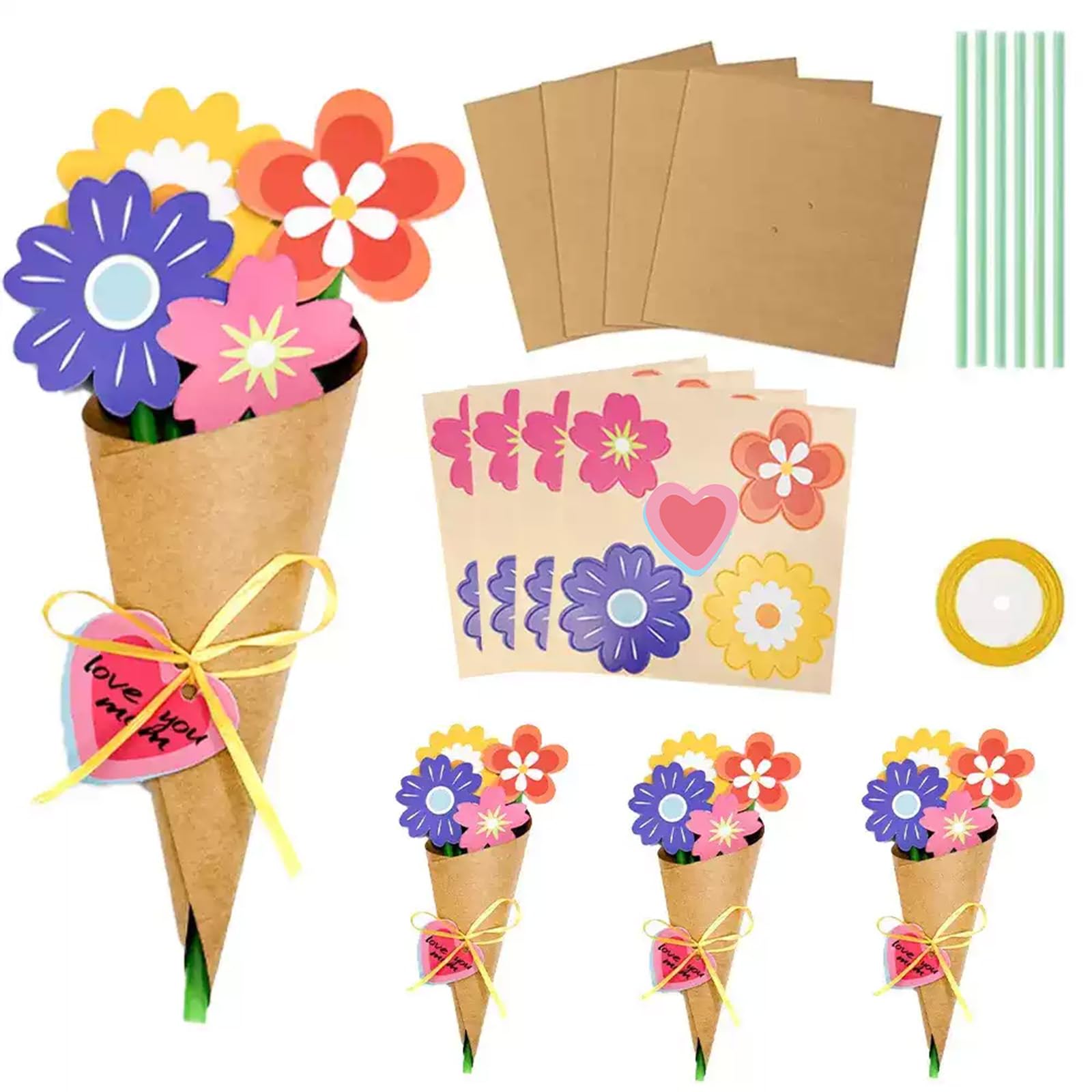 YMWALK DIY Craft Flowers Bouquet Kit - Creative Paper Craft for Mother's Day, Kids' Arts, Birthday Party Decorations, Classroom & Home Activity Set - Origami Gift Making Supplies (B-6 Pieces)