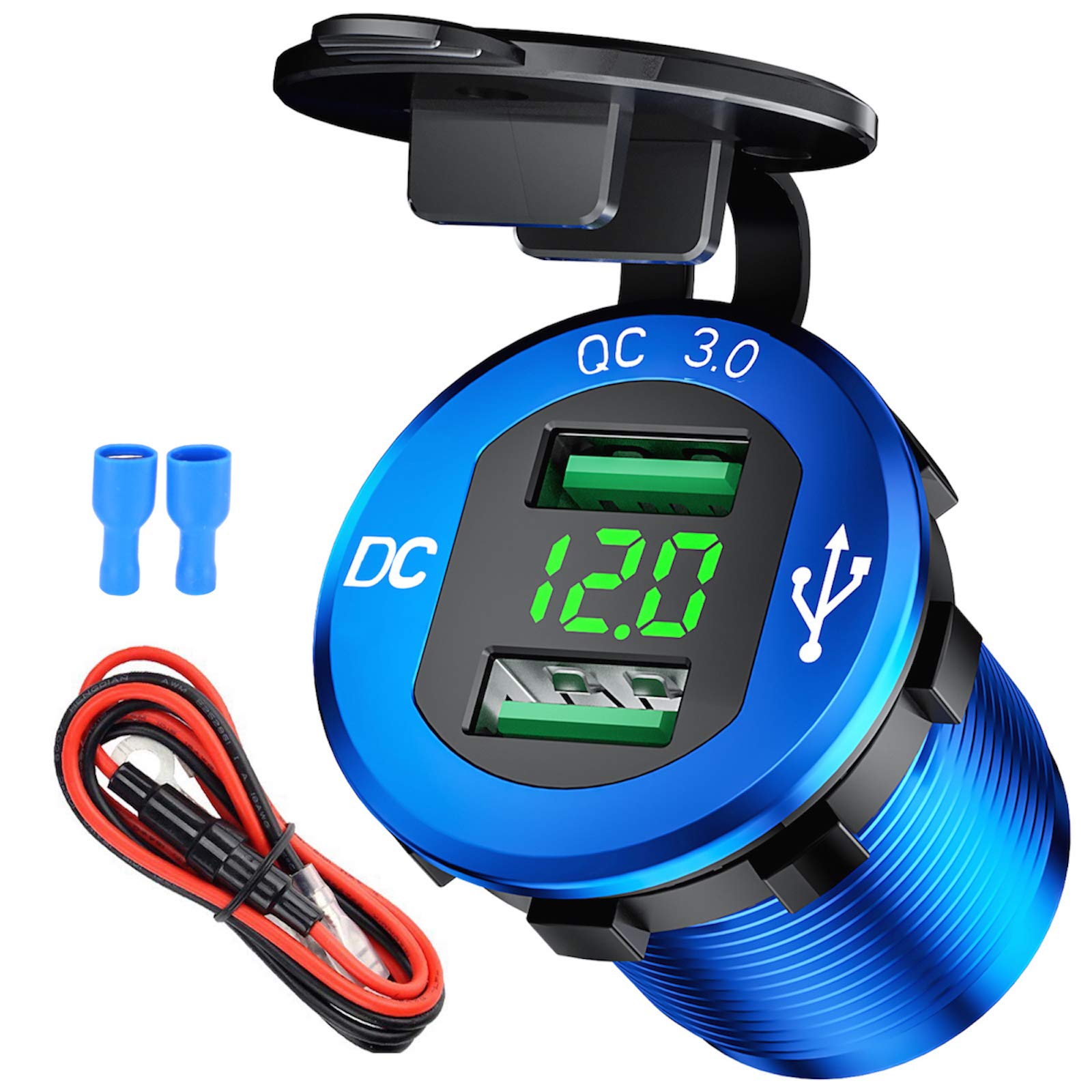 USB Car Socket Fast Charge Dual Car Charger 12V/24V 36W USB Car Charger QC 3.0 Waterproof Universal Car Cigarette Lighter Adapter for Motorcycle, Caravan, Boat, Truck