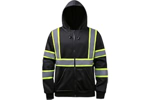 DPSAFETY High visibility Hoodie for Men,Class3 Hi Vis Hoodie with Zipper, Reflective Hoodie Hood ， Construction work Safety Sweatshirt with Large front Pocket for Men/Women BLACK,Medium