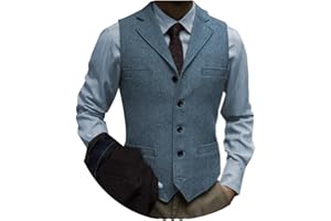 Tuikayoo Men's Tweed Suit Vintage Vest Herringbone Wool Prom Waistcoat Groomsmen