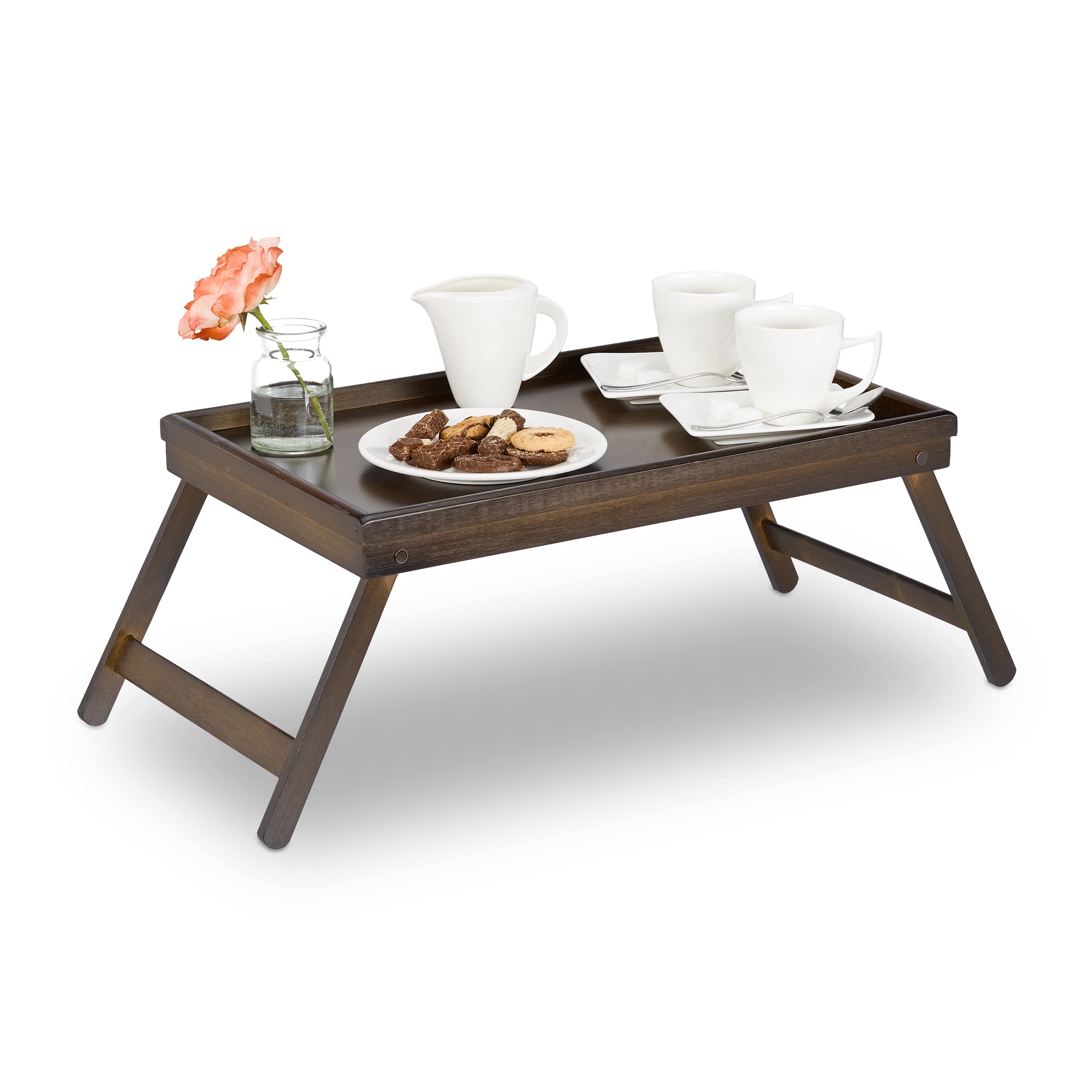 Relaxdays 10023235 Bamboo Tray, Folding Legs, Raised Edge, for Breakfast in Bed and Serving Table, HWD: 22x64x31cm, Dark Brown