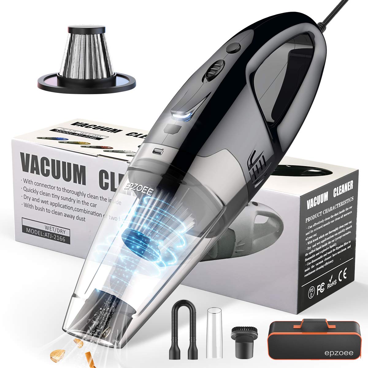 Car Vacuum Cleaner,Corded Handheld Car Vacuum Cleaner High Power 5500Pa with Led Light DC 12V 120W Wet/Dry Mini Car Vac for Quick Car Cleaning;Portable Auto Vacuum Cleaner for Car